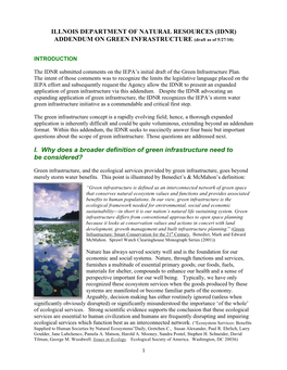 IDNR) ADDENDUM on GREEN INFRASTRUCTURE (Draft As of 5/27/10