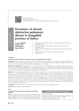 Prevalence of Chronic Obstructive Pulmonary Disease