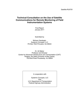 Technical Consultation on the Use of Satellite Communications for Remote Monitoring of Field Instrumentation Systems
