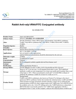 Rabbit Anti-Valyl Trna/FITC Conjugated Antibody-SL10504R