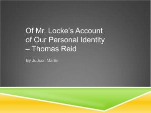 Of Mr. Locke's Account of Our Personal Identity – Thomas Reid