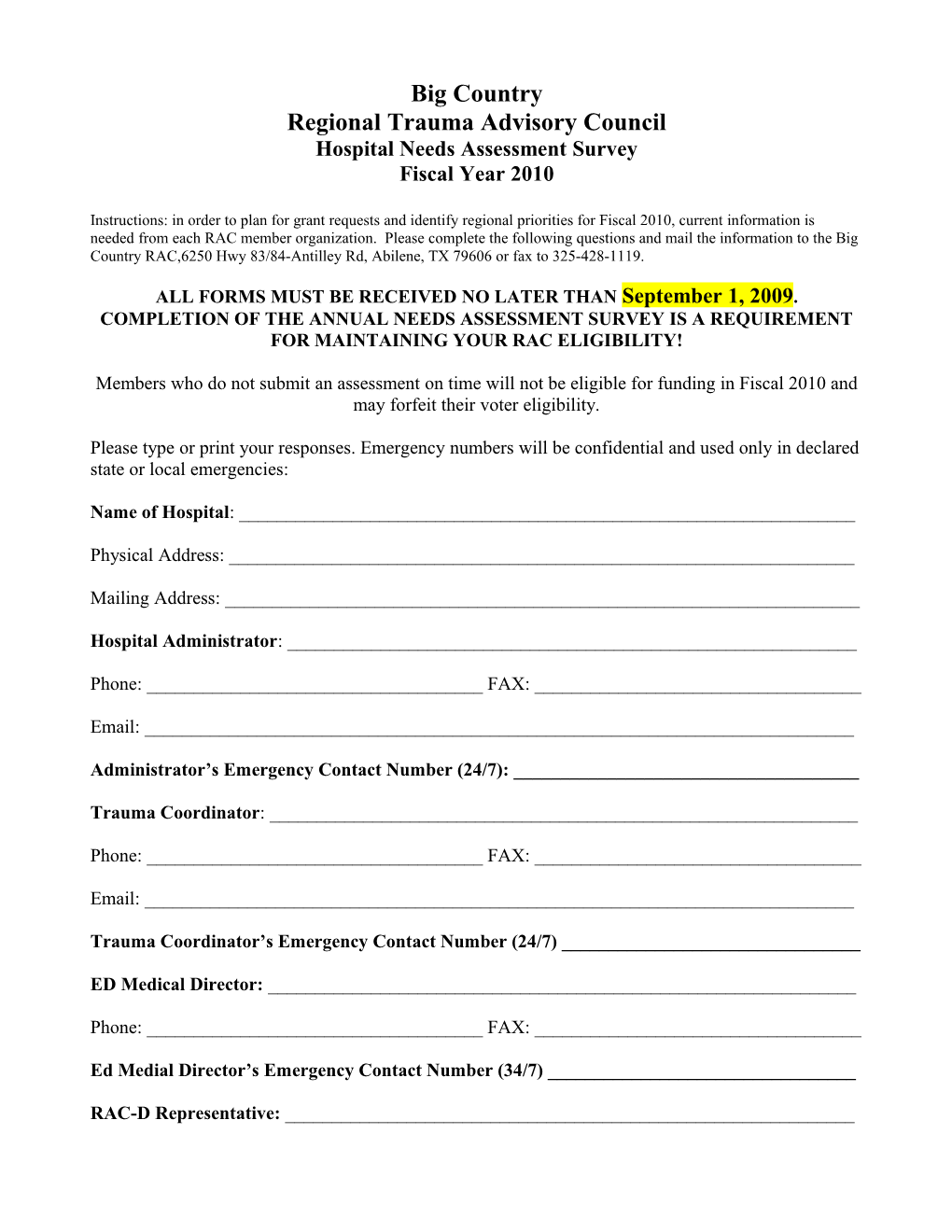 Year 2005 East Texas Gulf Coast Regional Trauma Advisory Council