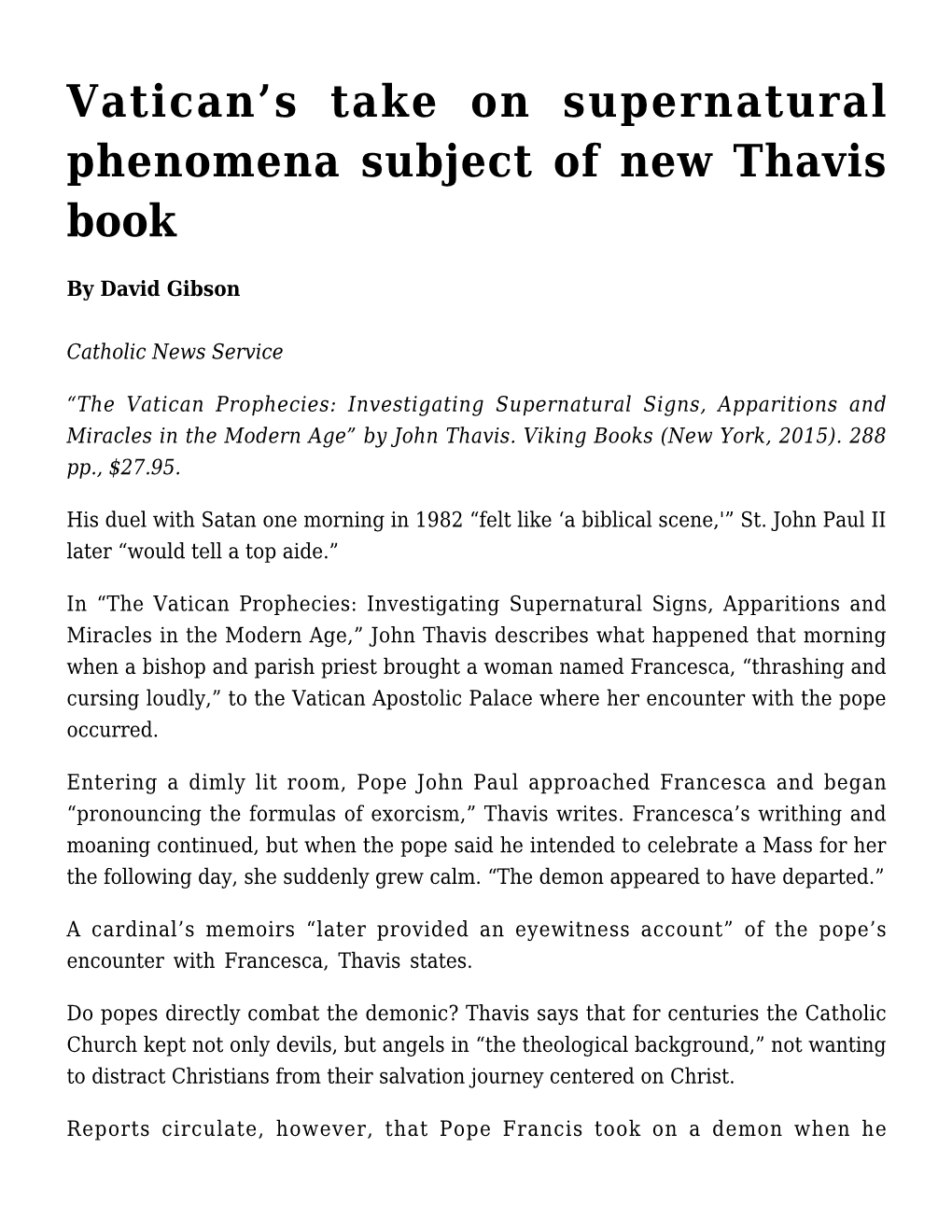 S Take on Supernatural Phenomena Subject of New Thavis Book