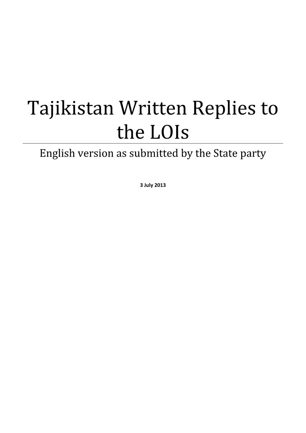 Tajikistan Written Replies to the Lois