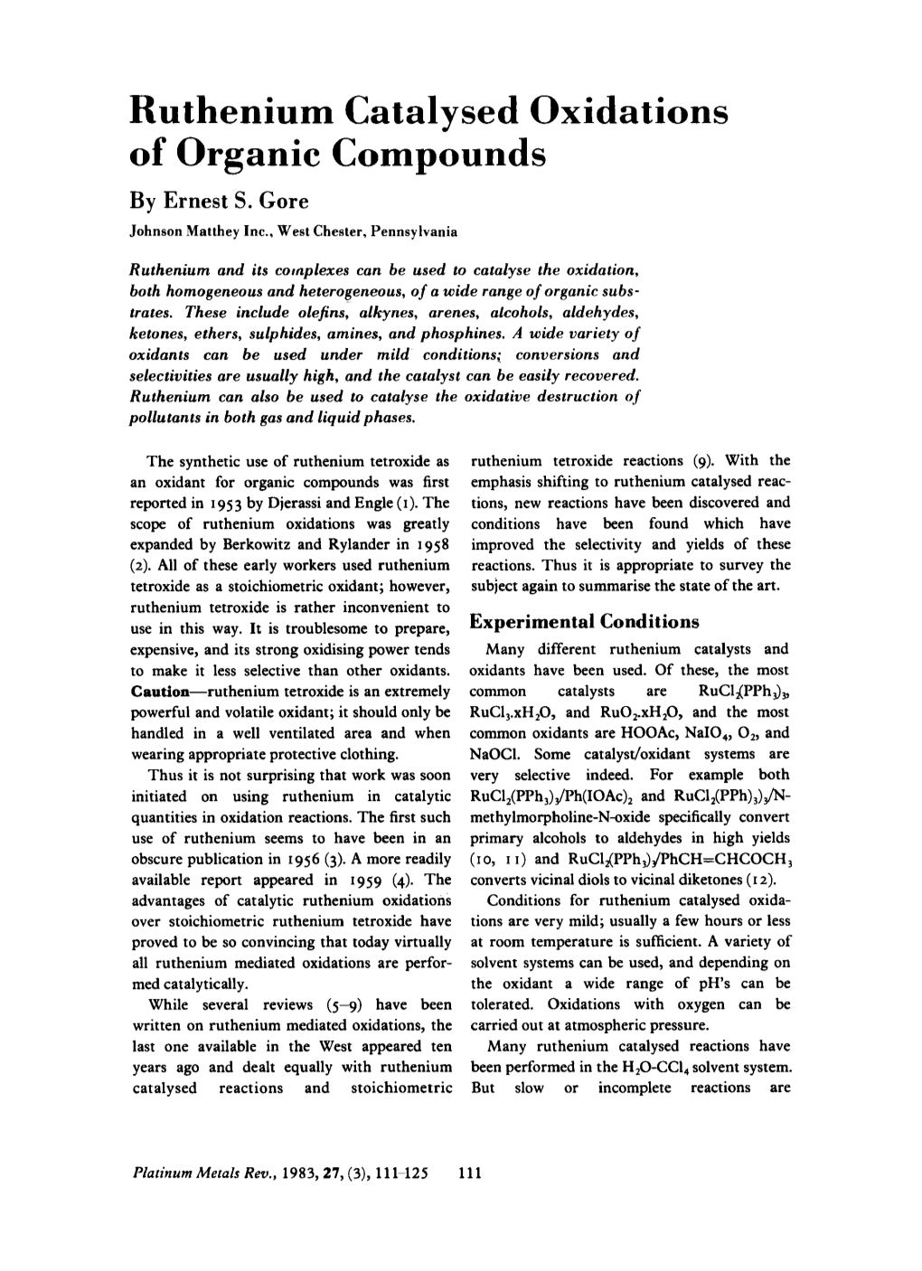 Ruthenium Catalysed Oxidations of Organic Compounds by Ernest S