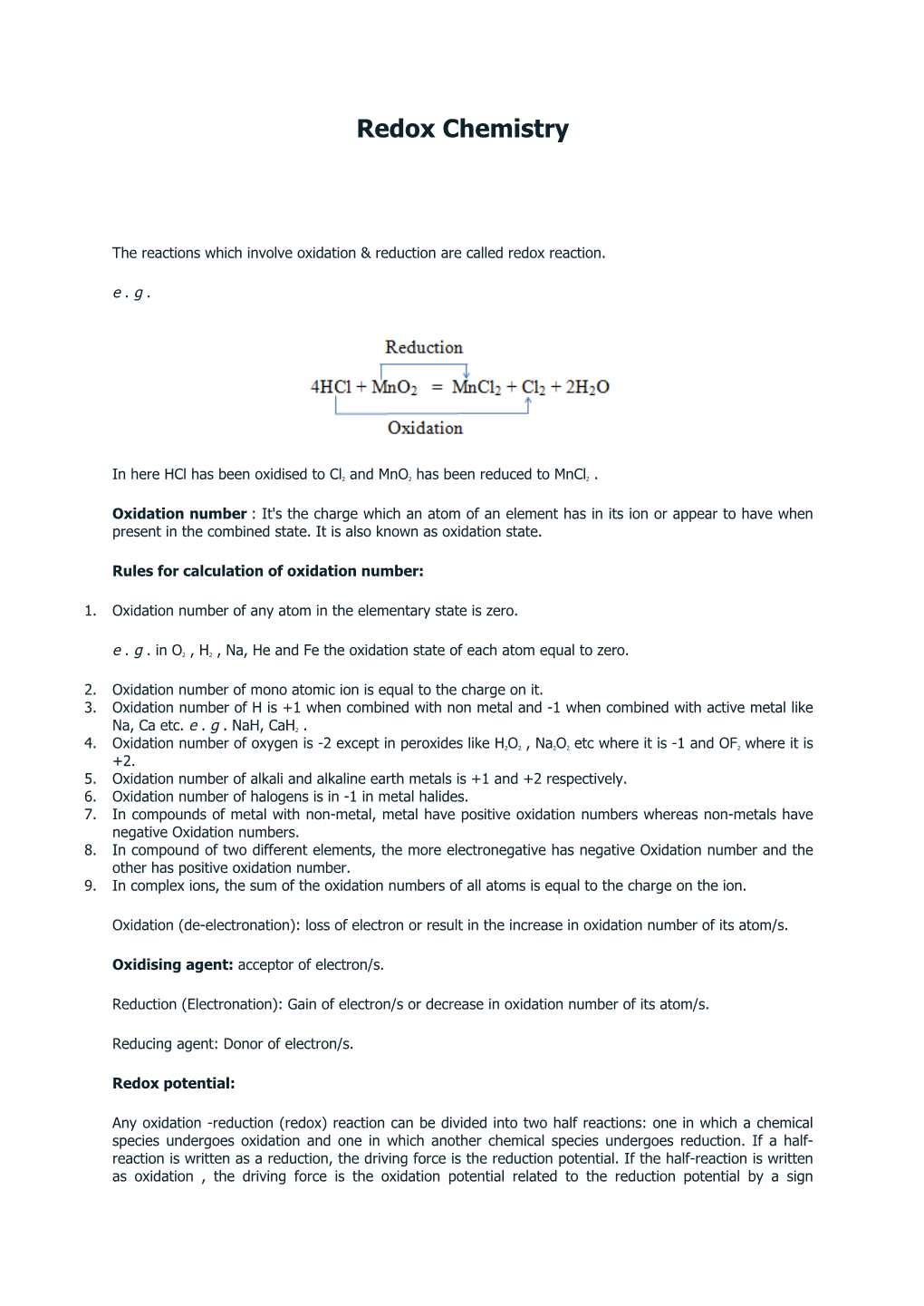 Redox Chemistry