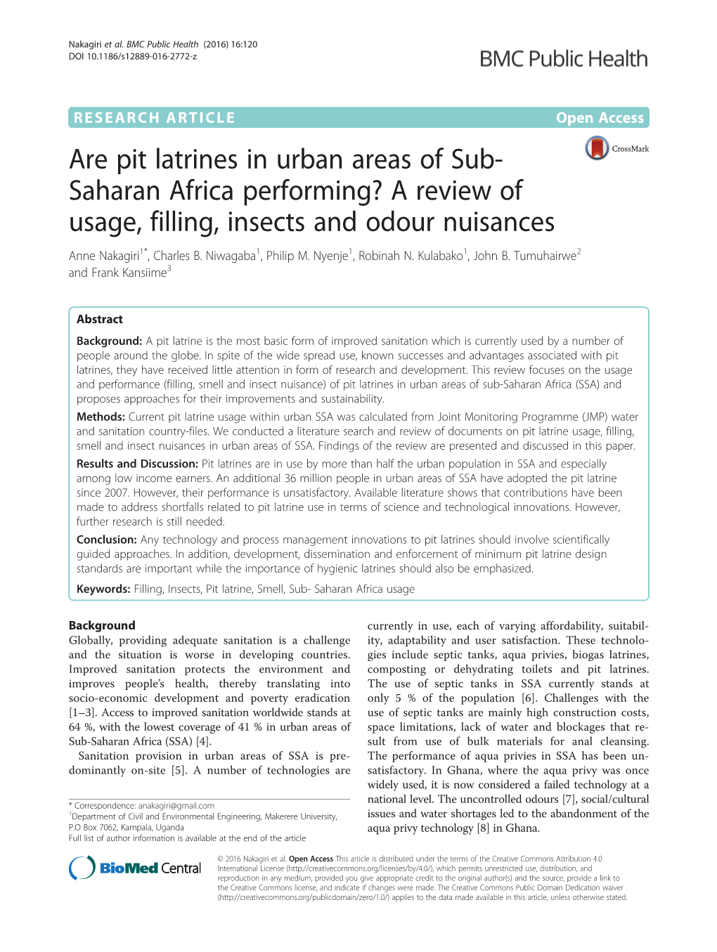 Are Pit Latrines in Urban Areas of Sub-Saharan Africa