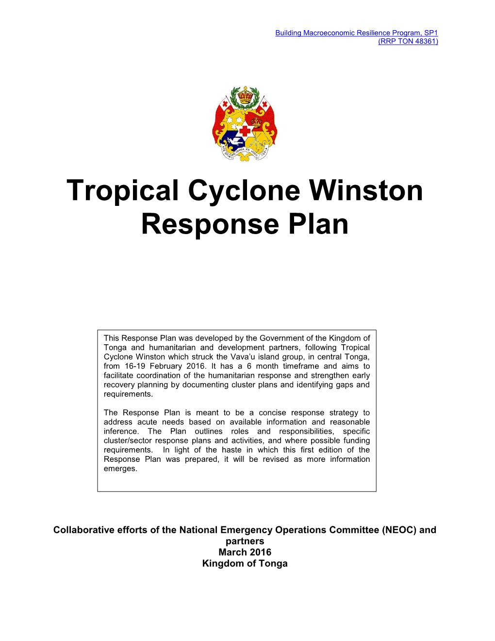 Tropical Cyclone Winston Response Plan