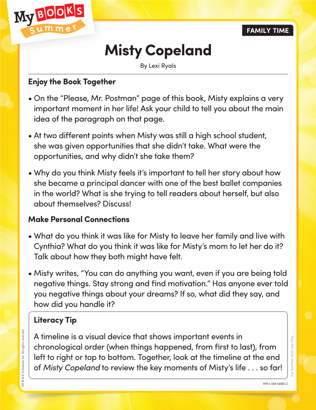 Misty Copeland Misty to Review the Key Moments of Misty’S Life .So Far! Misty Copeland by Lexi Ryals FAMILY TIME 978-1-338-54501-2