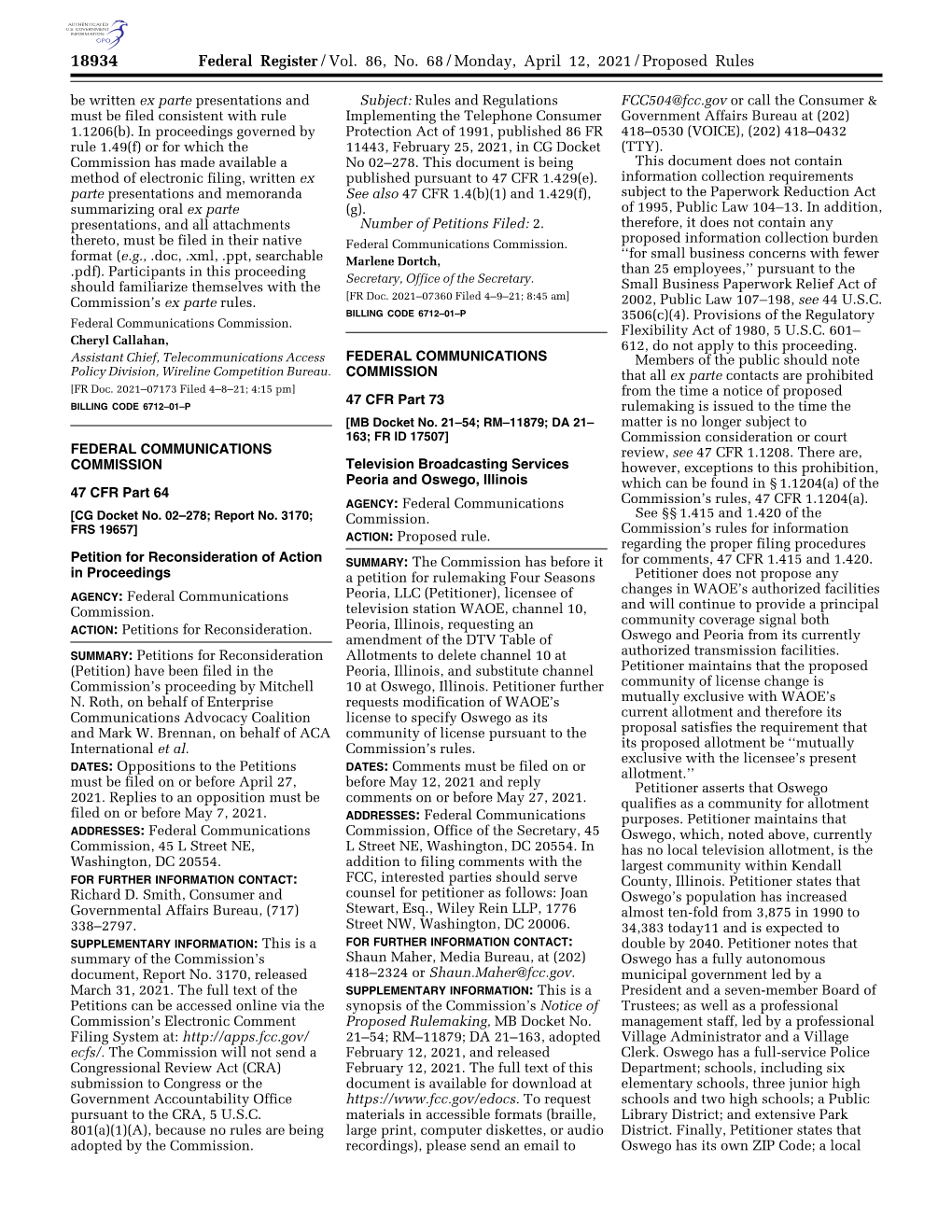 Federal Register/Vol. 86, No. 68/Monday, April 12, 2021