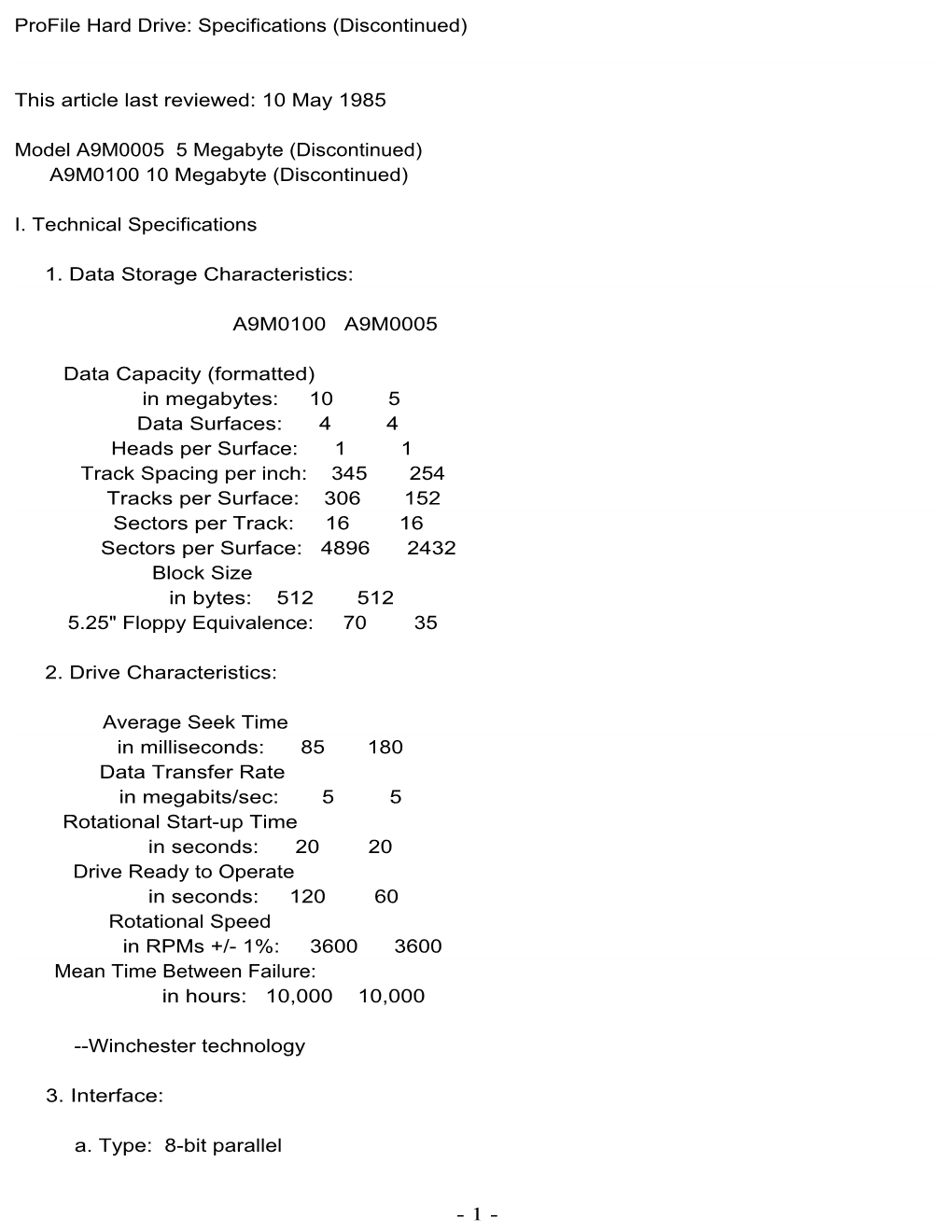 Profile Hard Drive: Specifications (Discontinued)