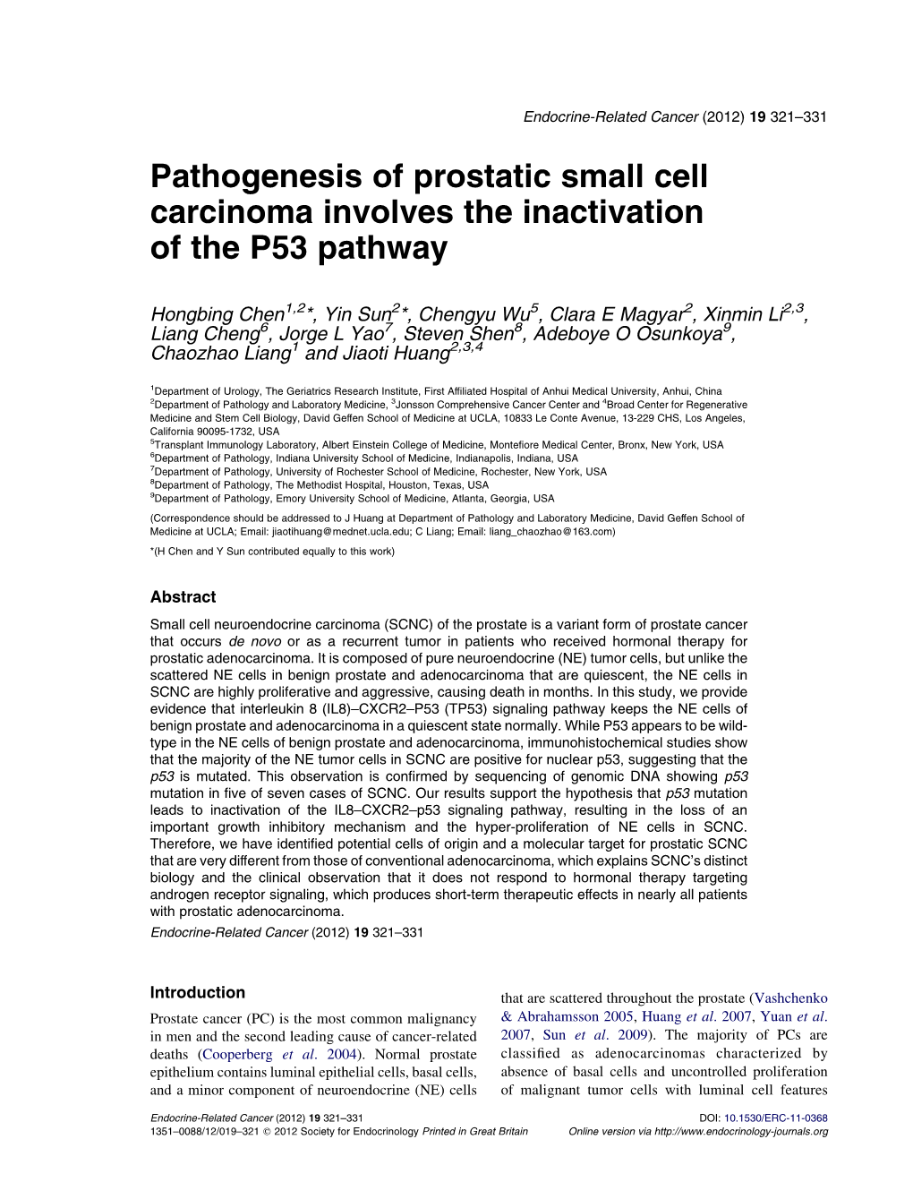 Pathogenesis of Prostatic Small Cell Carcinoma Involves the Inactivation of the P53 Pathway