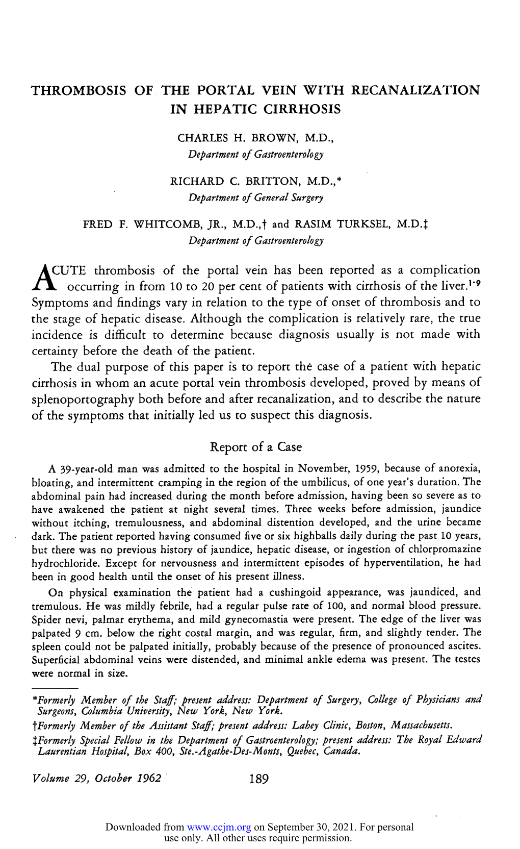 Thrombosis of the Portal Vein with Recanalization in Hepatic Cirrhosis