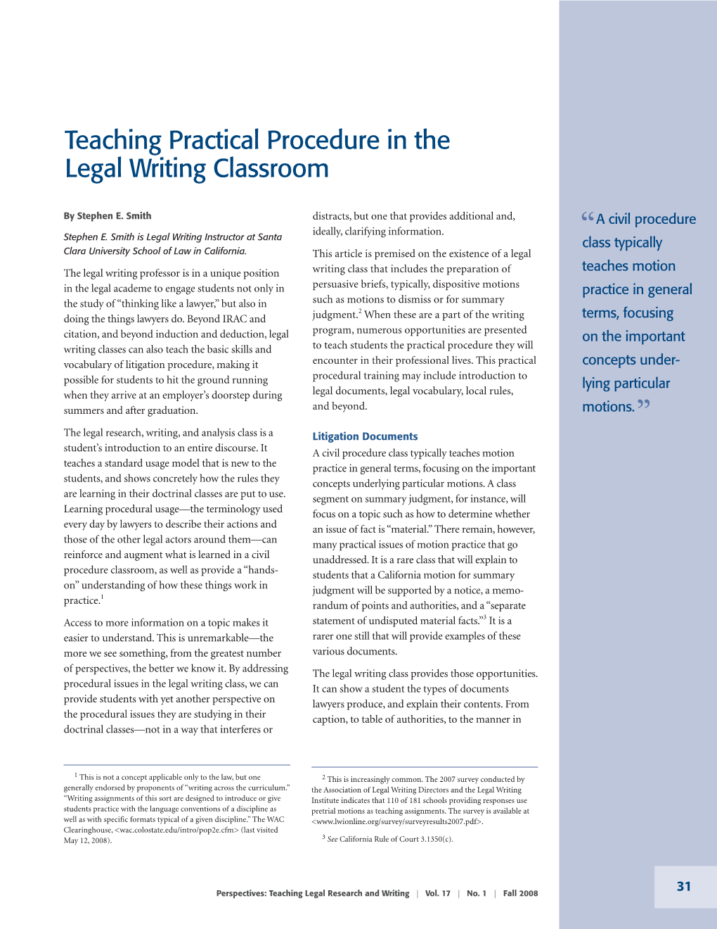 Teaching Practical Procedure in the Legal Writing Classroom