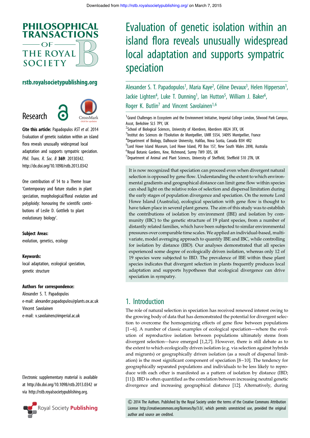 Evaluation of Genetic Isolation Within an Island Flora Reveals Unusually