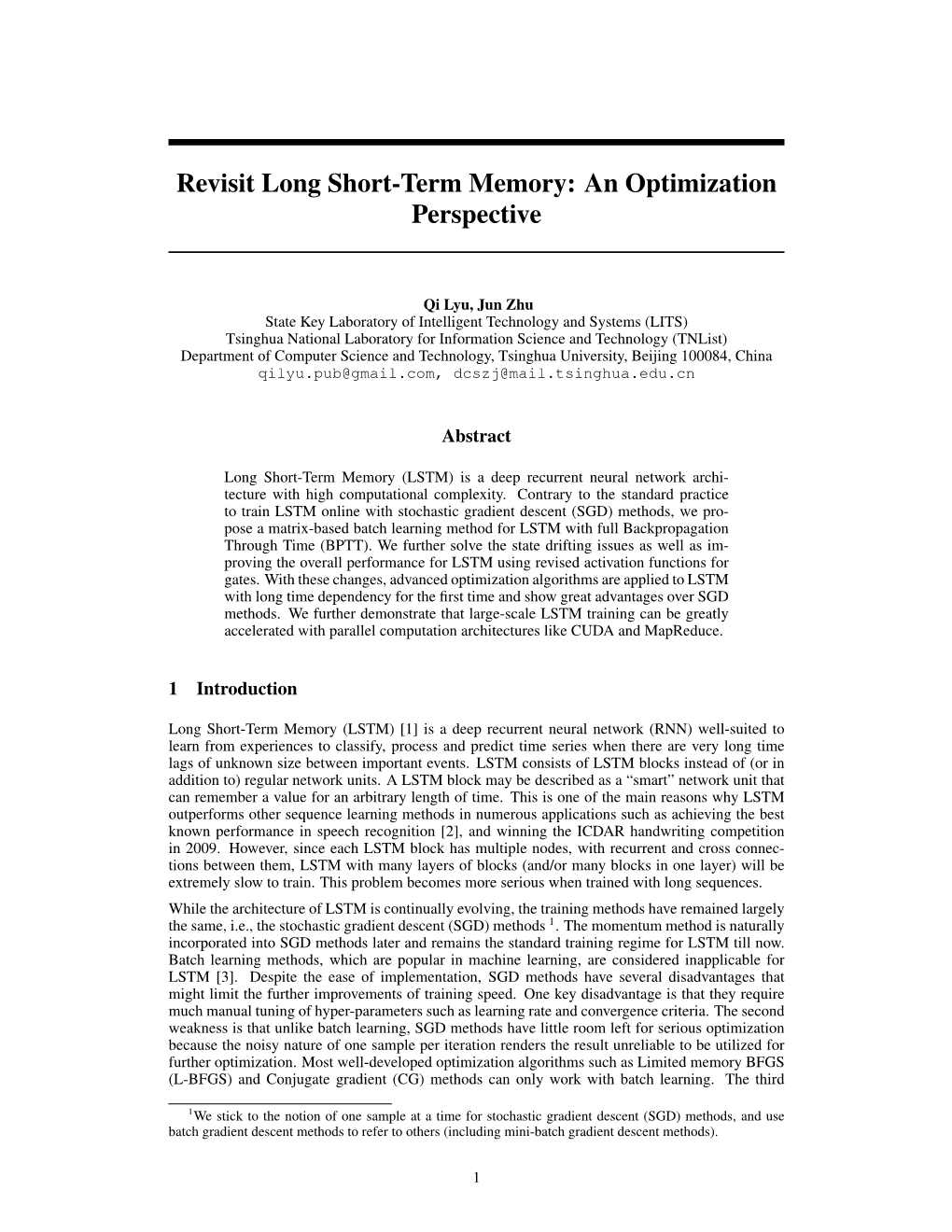 Revisit Long Short-Term Memory: an Optimization Perspective