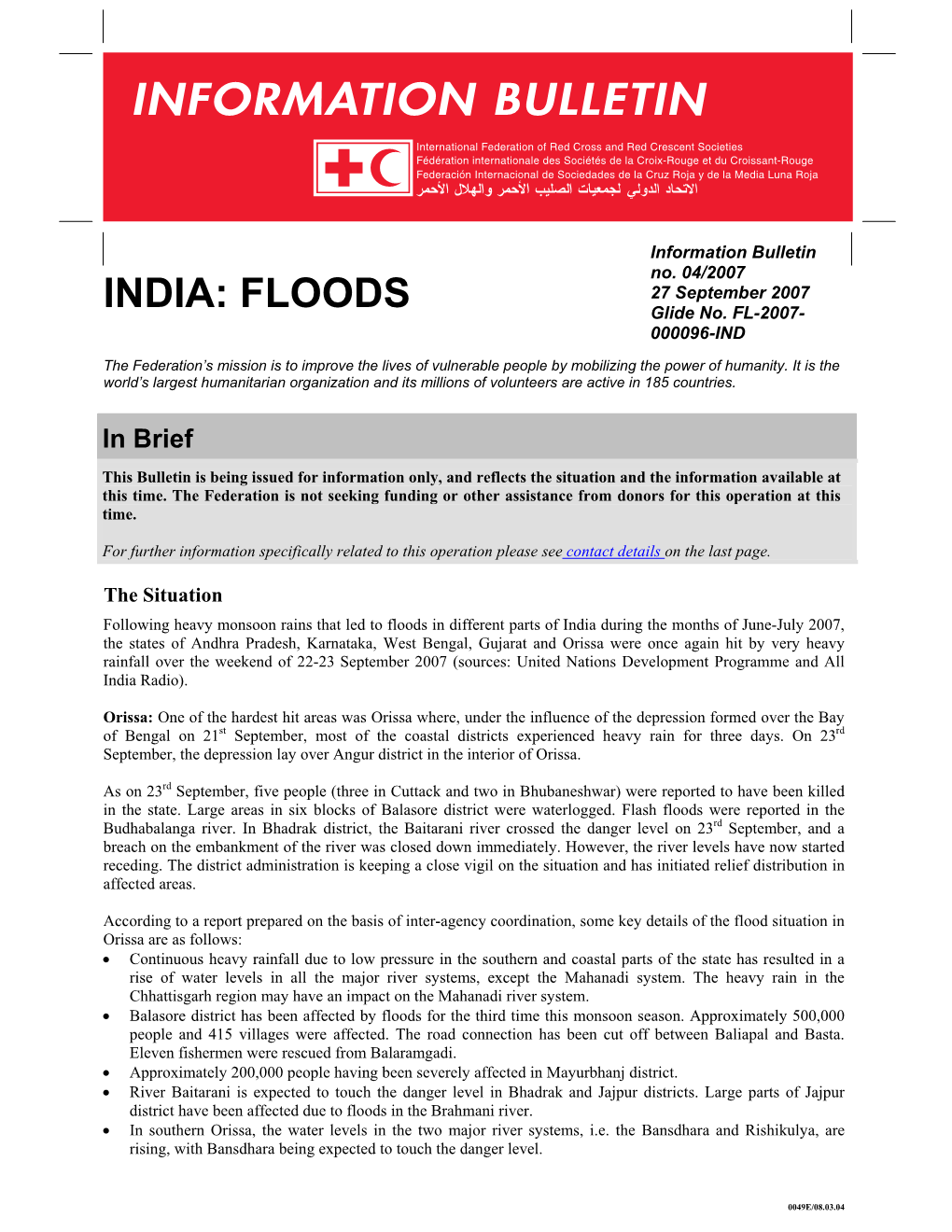 INDIA: FLOODS Glide No