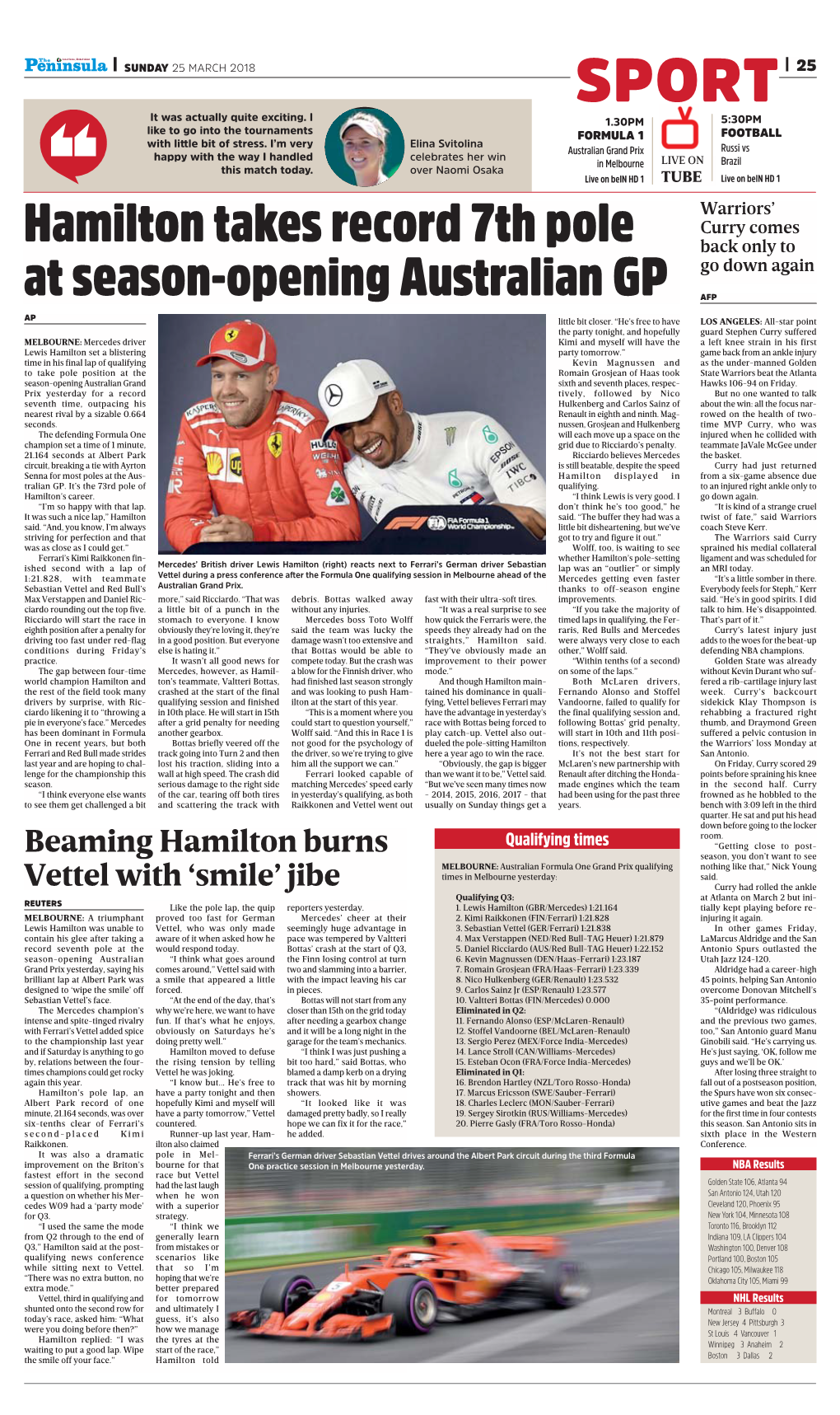 Hamilton Takes Record 7Th Pole at Season-Opening Australian GP