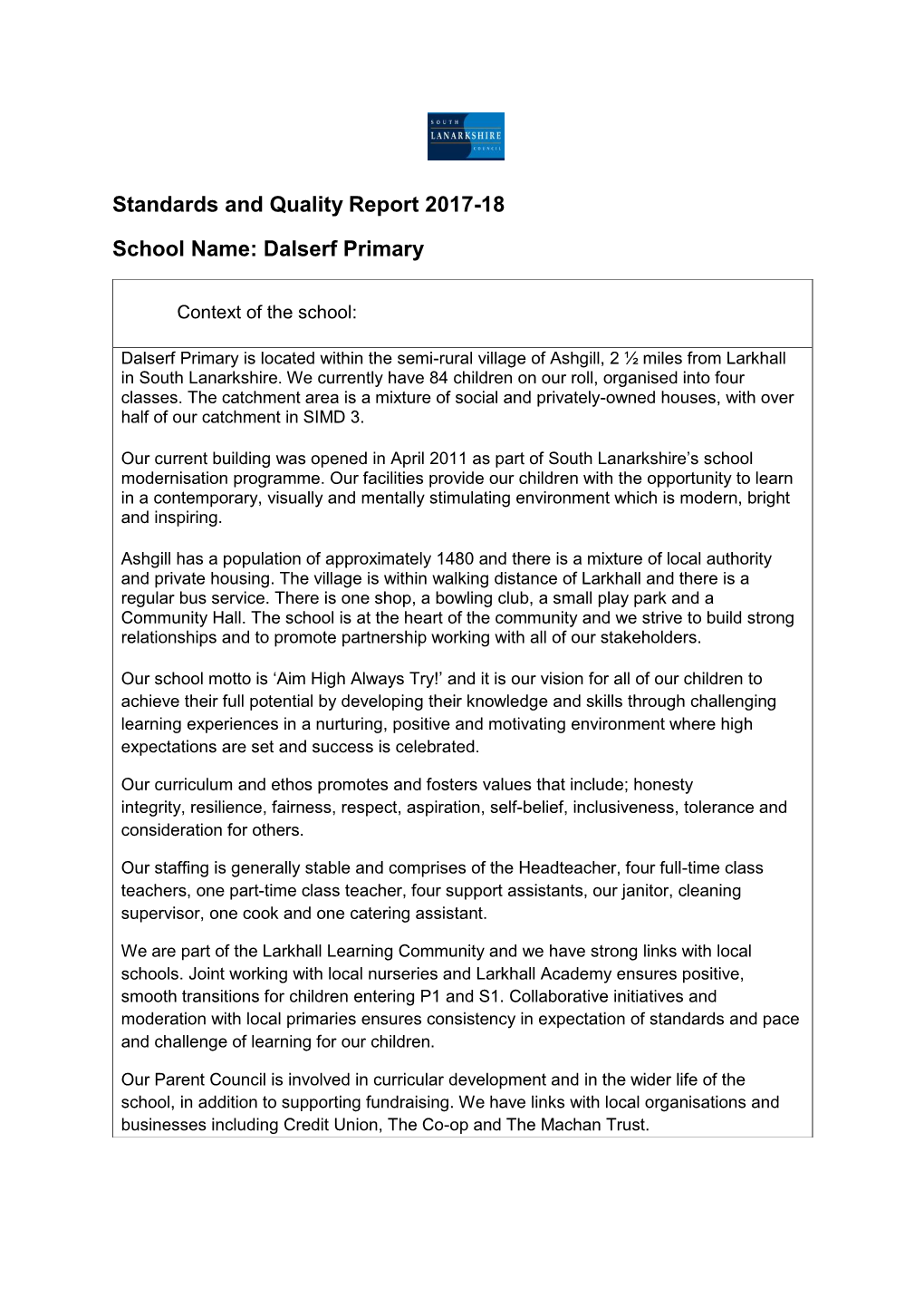 Standards and Quality Report 2017-18