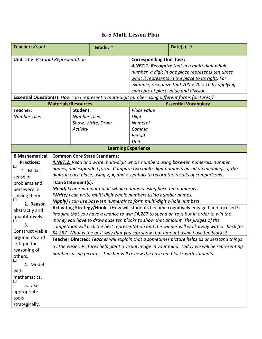 K-5 Math Lesson Plan s3