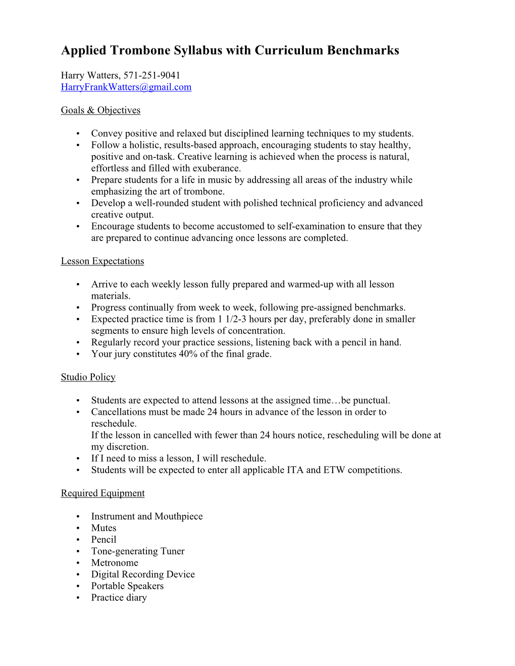 Harry Watters-Syllabus with Curriculum Benchmarks