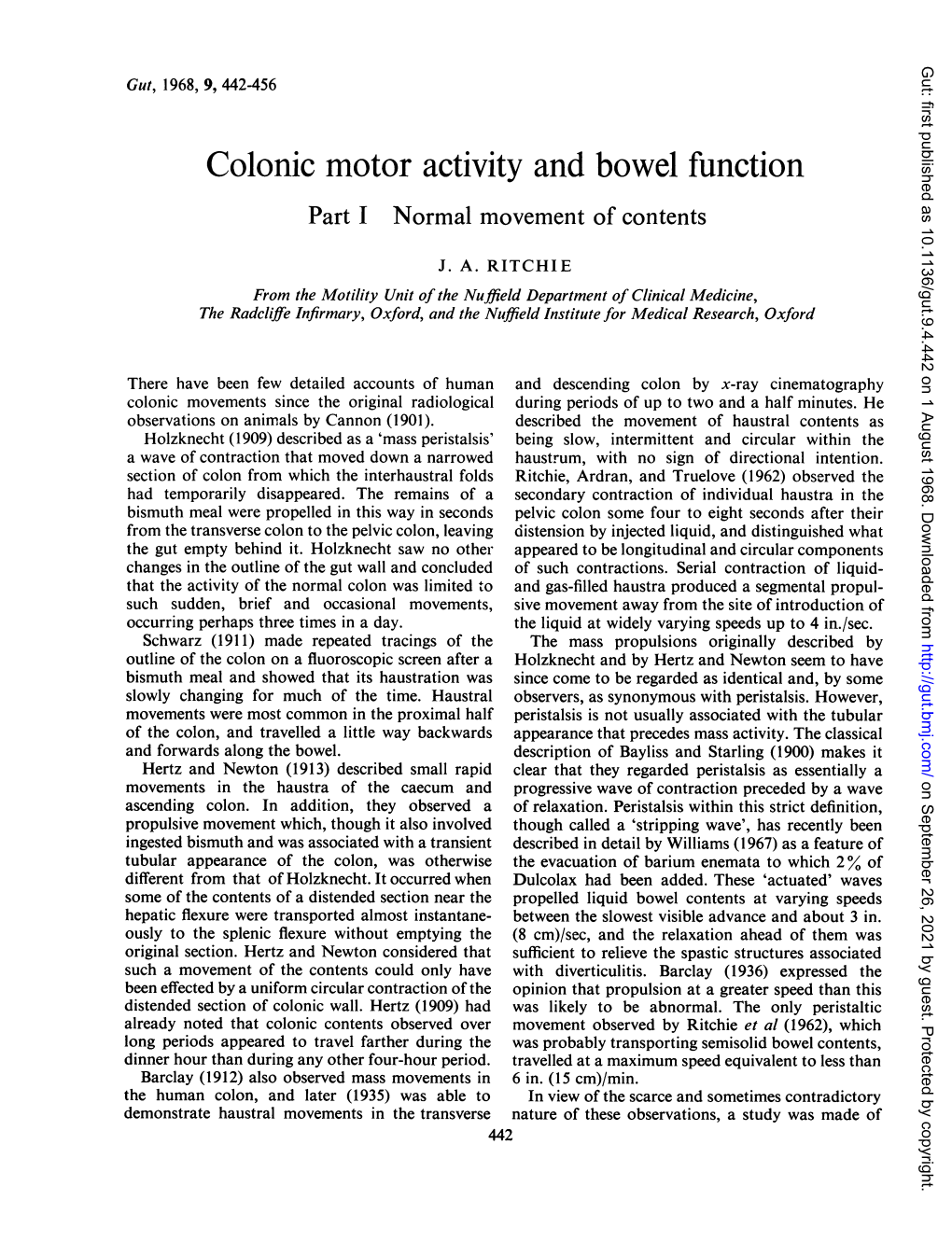 Colonic Motor Activity and Bowel Function