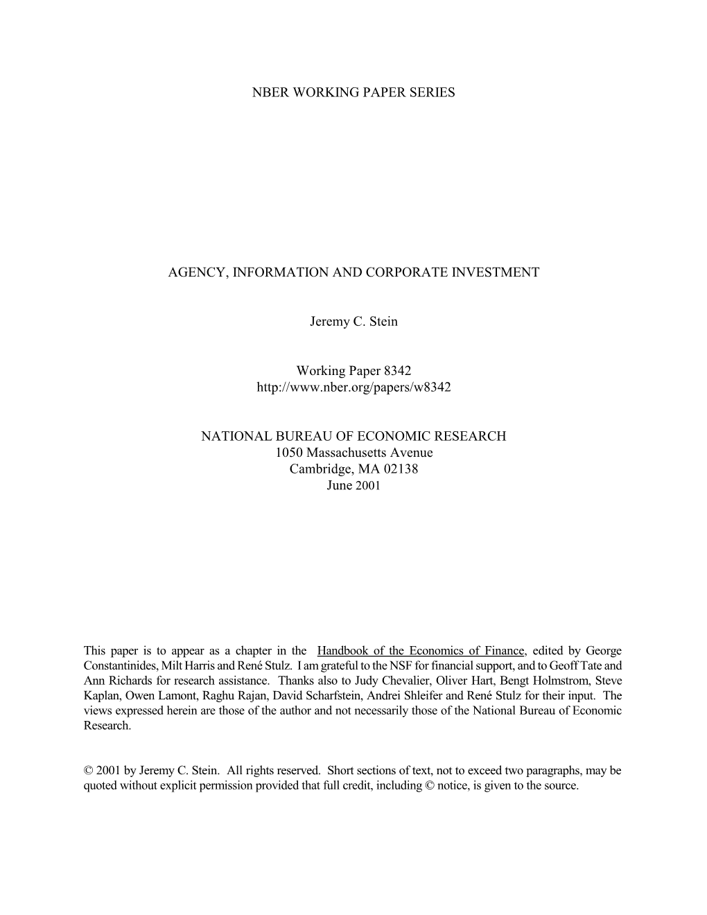 Nber Working Paper Series Agency, Information And