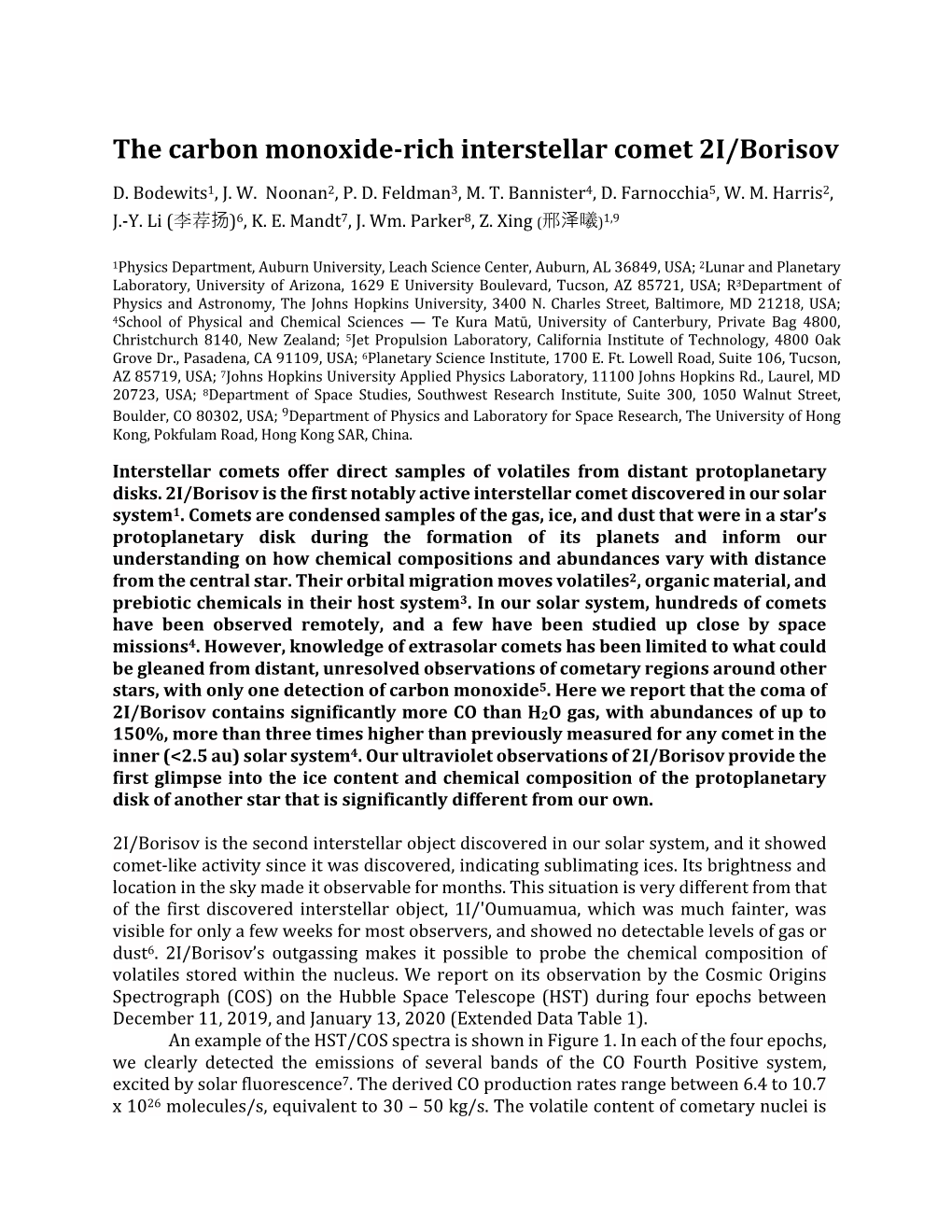 2I Borisov Is a Carbon Monoxide-Rich Comet from Another Star