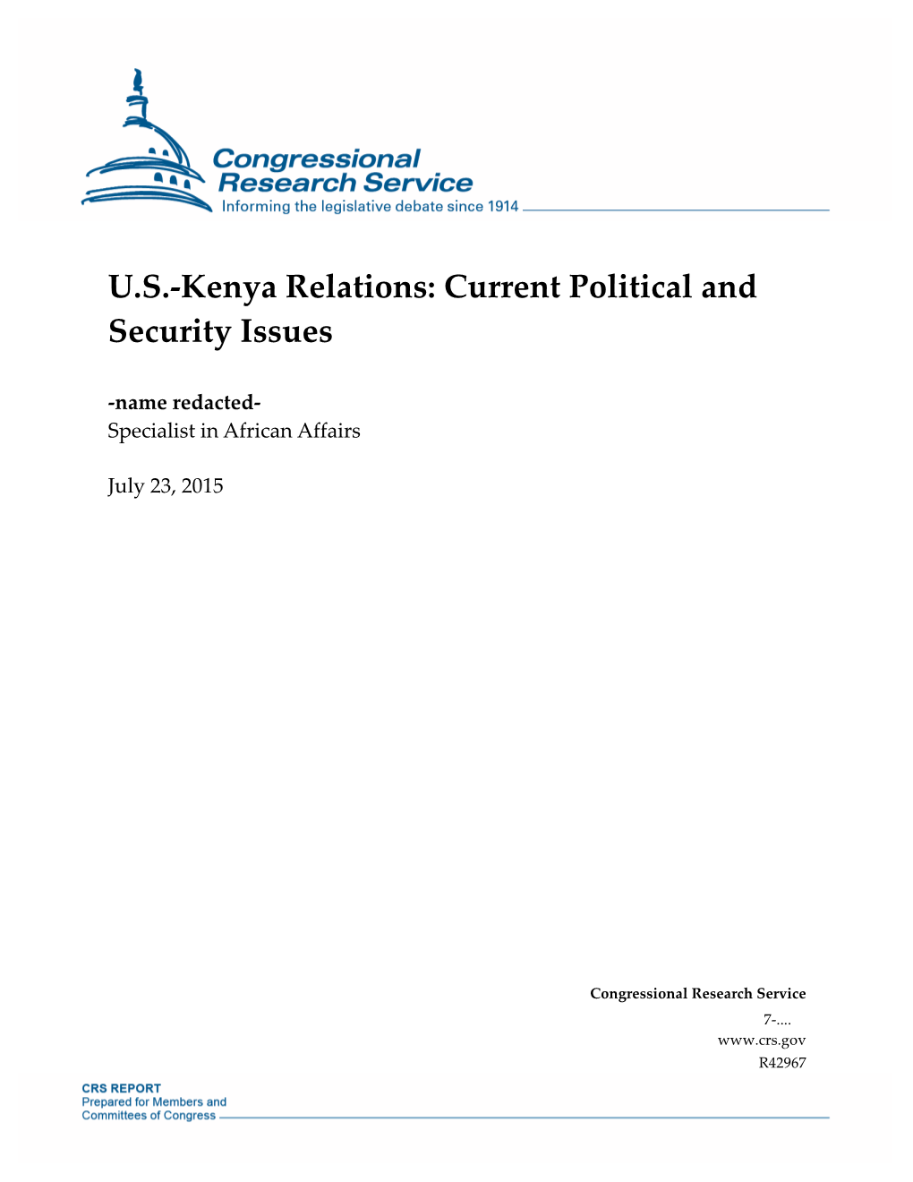 U.S.-Kenya Relations: Current Political and Security Issues