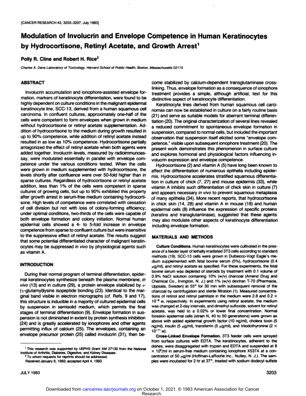 Modulation of Involucrin and Envelope Competence in Human Keratinocytes by Hydrocortisone, Retinyl Acetate, and Growth Arrest1