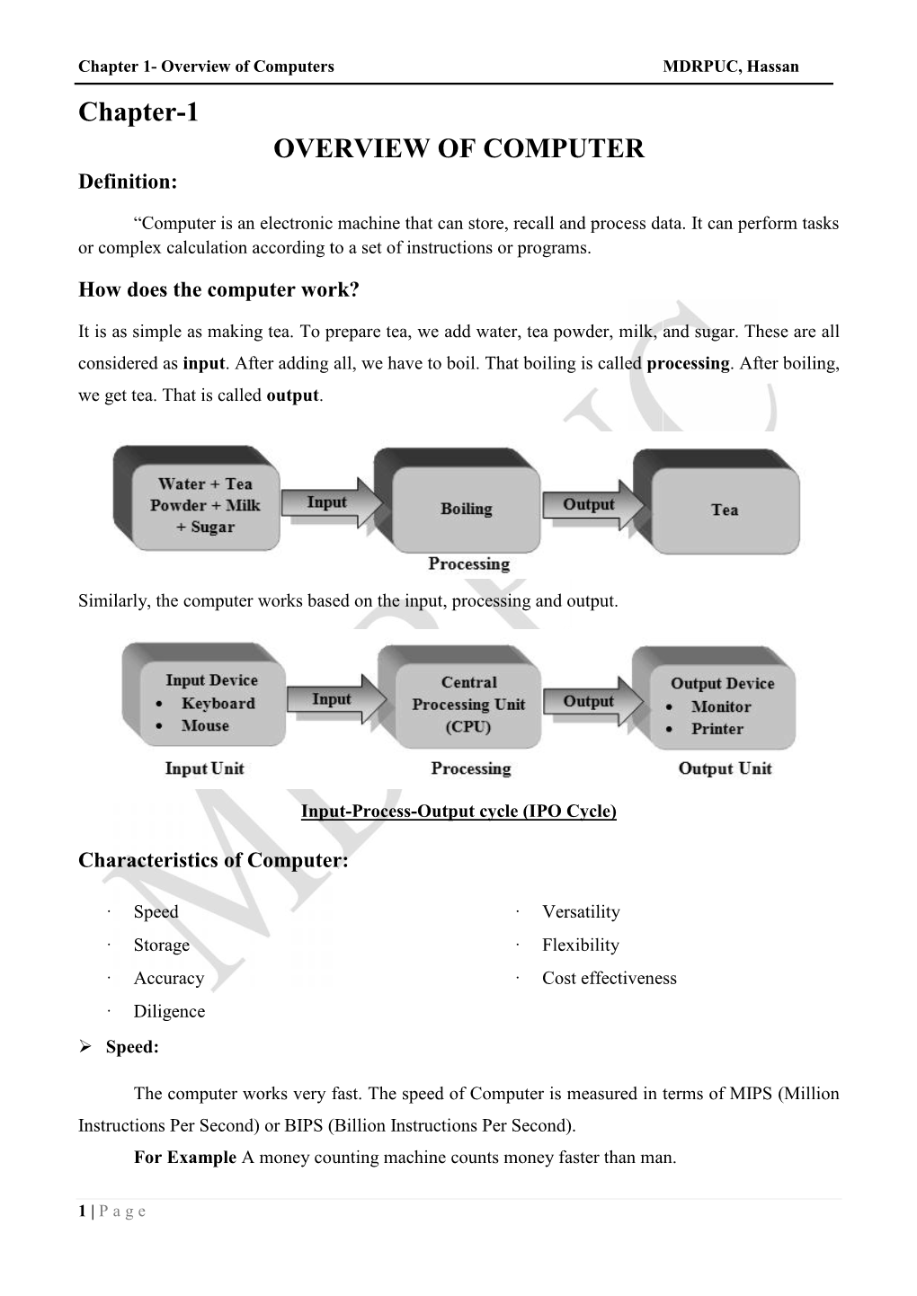 Chapter 1- Overview of Computers MDRPUC, Hassan Chapter-1 OVERVIEW of COMPUTER Definition