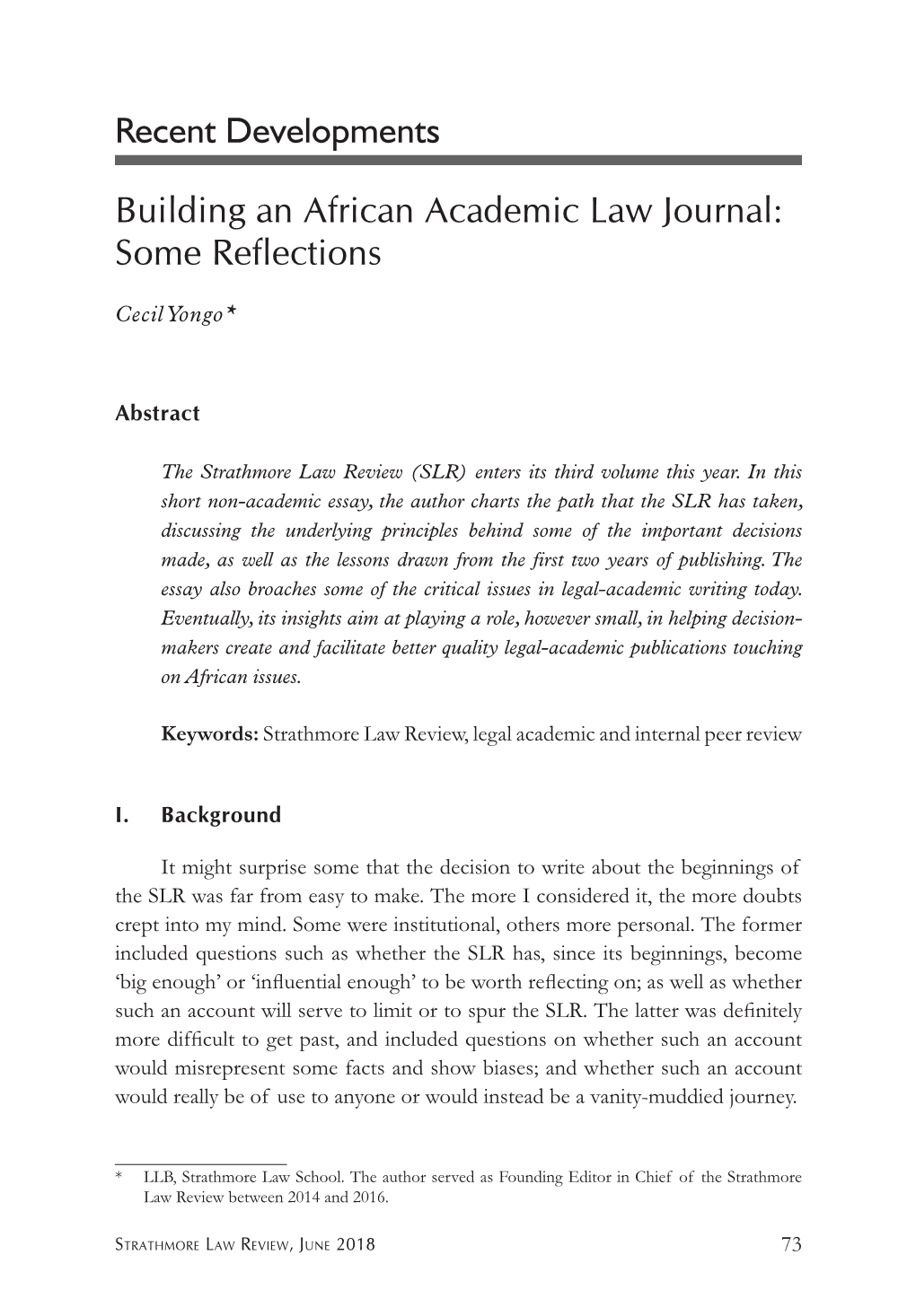 Building an African Academic Law Journal: Some Reflections