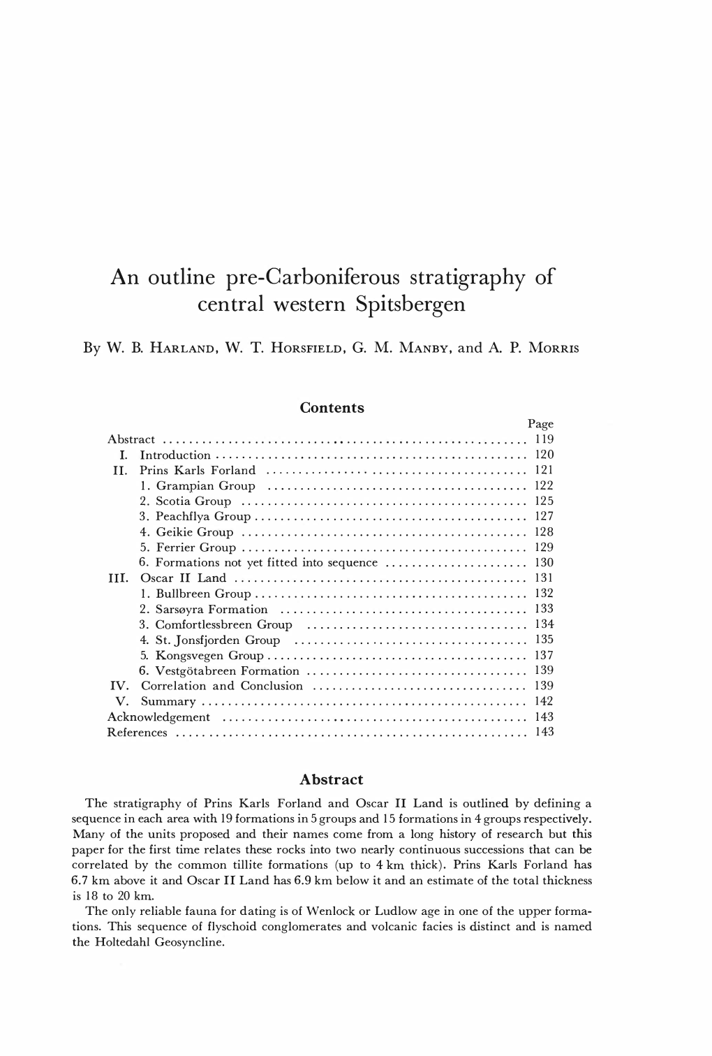 An Outline Pre-Carboniferous Stratigraphy of Central Western Spitsbergen