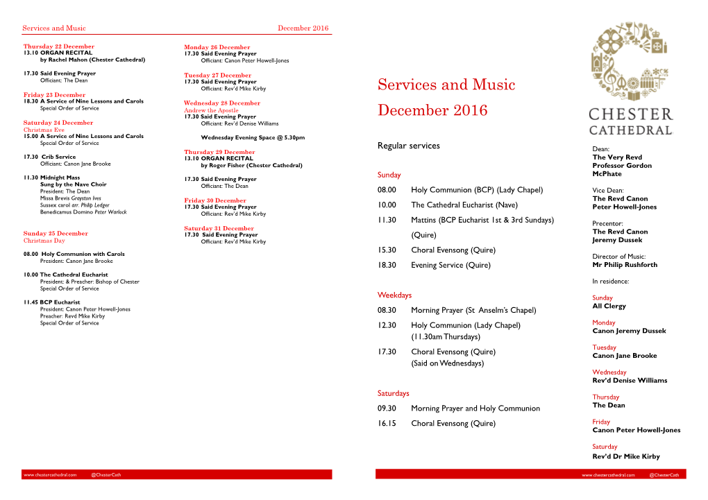 Services and Music December 2016