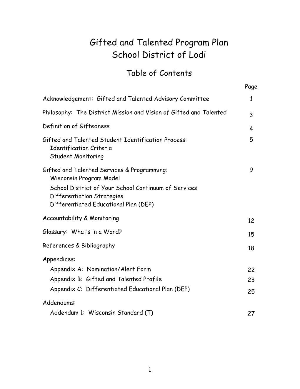 Kiel Area School District Services for Gifted and Talented Students