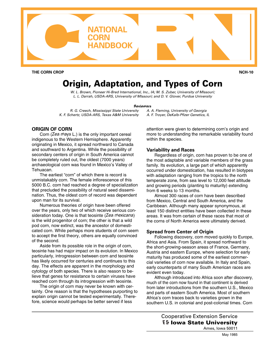 Origin, Adaptation, and Types of Corn W