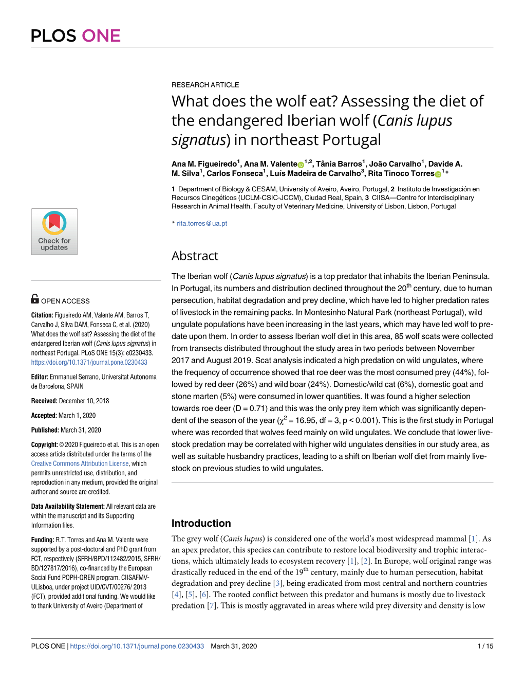 Assessing the Diet of the Endangered Iberian Wolf (Canis Lupus Signatus) in Northeast Portugal