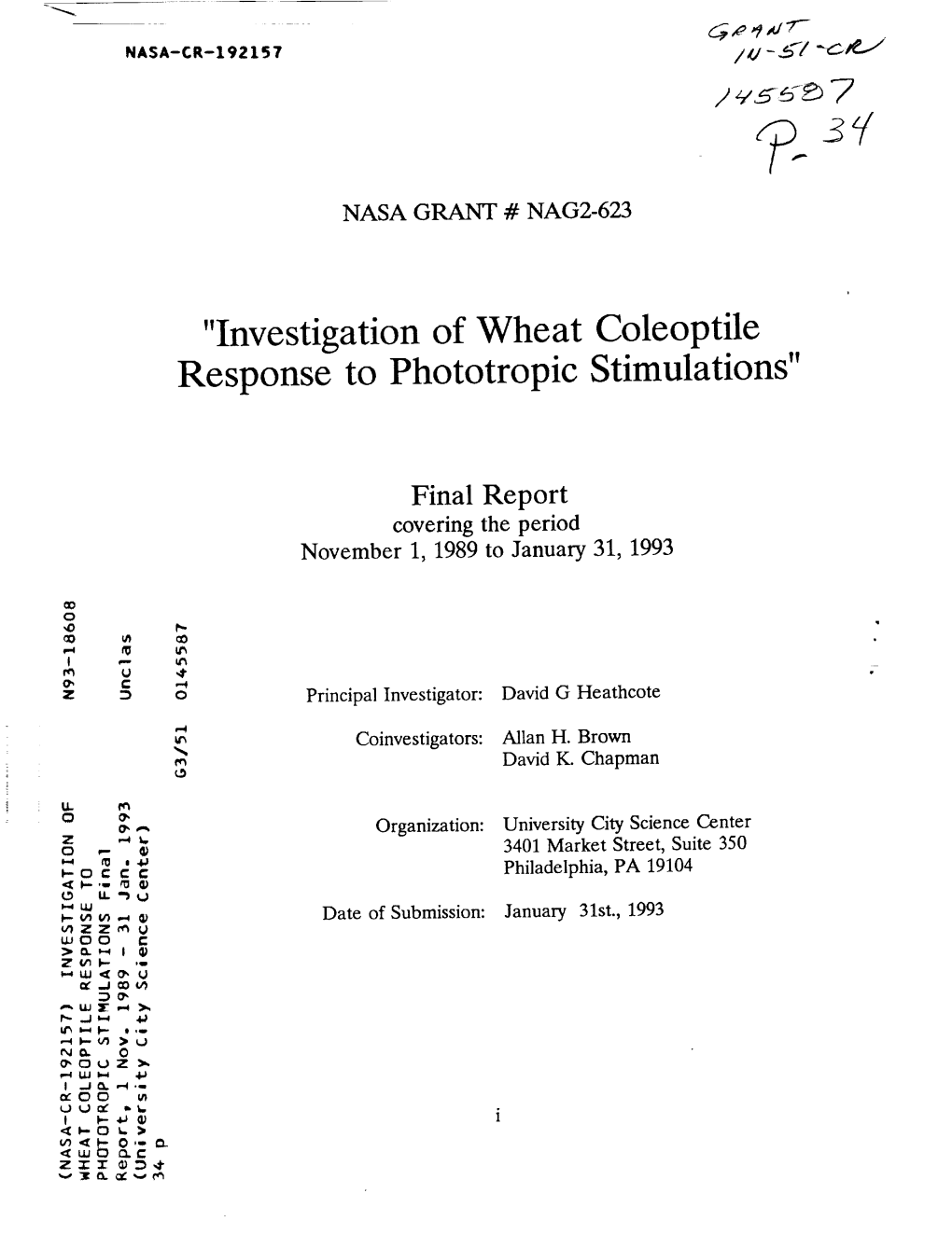 Investigation of Wheat Coleoptile Response to Phototropic Stimulations