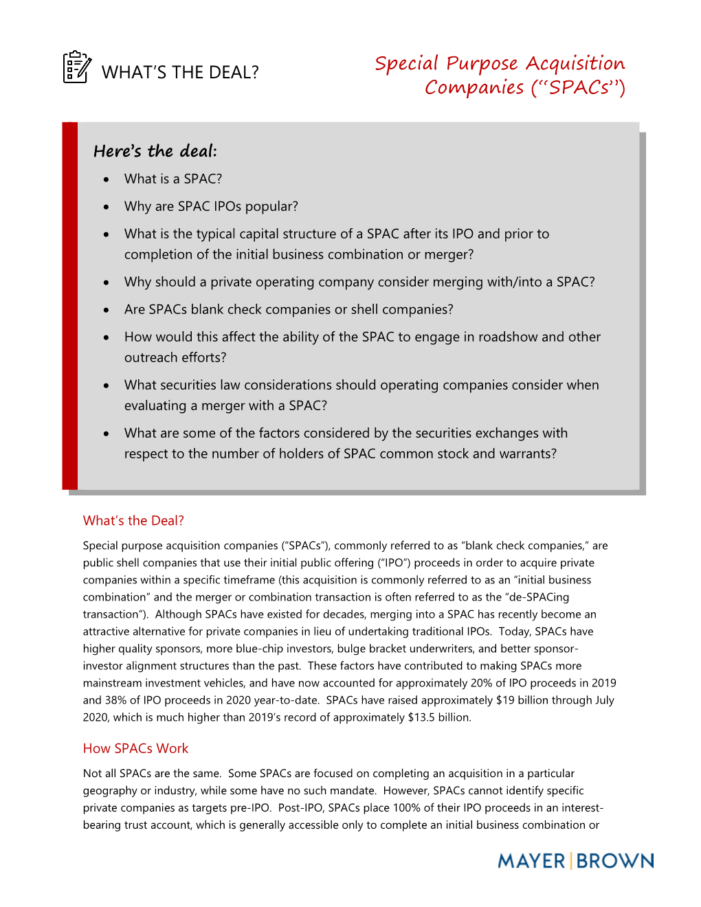 WHAT's the DEAL? Special Purpose Acquisition Companies (“Spacs”)