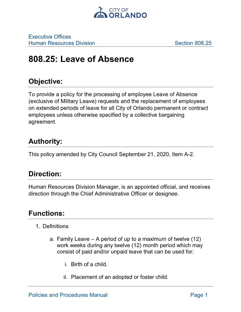 808.25: Leave of Absence