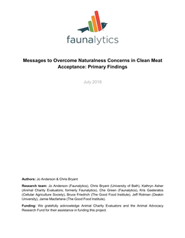 Messages to Overcome Naturalness Concerns in Clean Meat Acceptance: Primary Findings