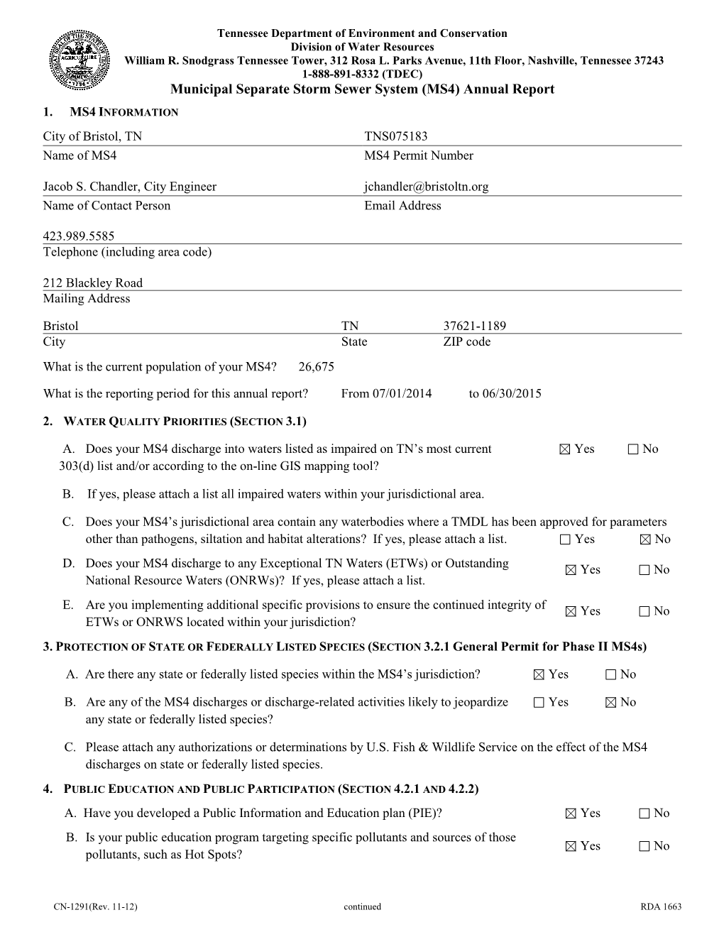 Municipal Separate Storm Sewer System (MS4) Annual Report