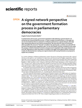 A Signed Network Perspective on the Government Formation Process in Parliamentary Democracies Angela Fontan & Claudio Altafni*