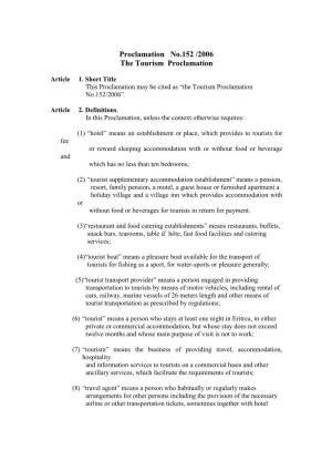 Proclamation No.152 /2006 the Tourism Proclamation