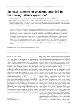 Stomach Contents of Cetaceans Stranded in the Canary Islands 1996–2006 R