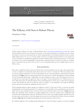 MTO 13.3: Foley, Efficacy of K-Nets in Perlean Theory
