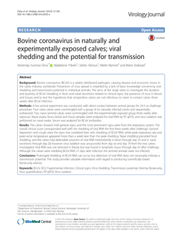 Bovine Coronavirus in Naturally and Experimentally Exposed Calves
