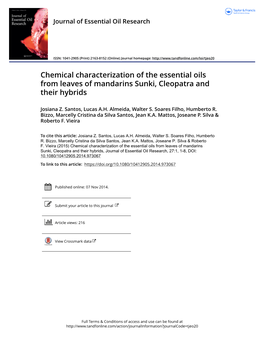 Chemical Characterization of the Essential Oils from Leaves of Mandarins Sunki, Cleopatra and Their Hybrids