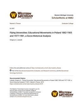 Flying Universities: Educational Movements in Poland 1882-1905 and 1977-1981, a Socio-Historical Analysis