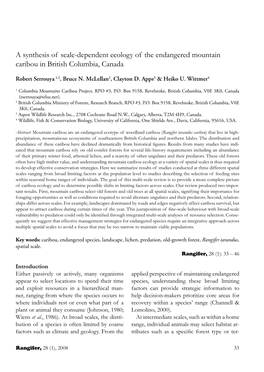 A Synthesis of Scale-Dependent Ecology of the Endangered Mountain Caribou in British Columbia, Canada